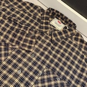 Levis Flannel Shirt Mens XXL Multicolor Plaid Shirt White Tab Button Up VTG